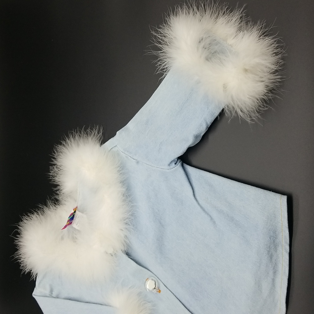 Princess Kids USA 12 Month Light Blue Denim Jean Jacket with White Faux Feathers - Picture 3 of 7